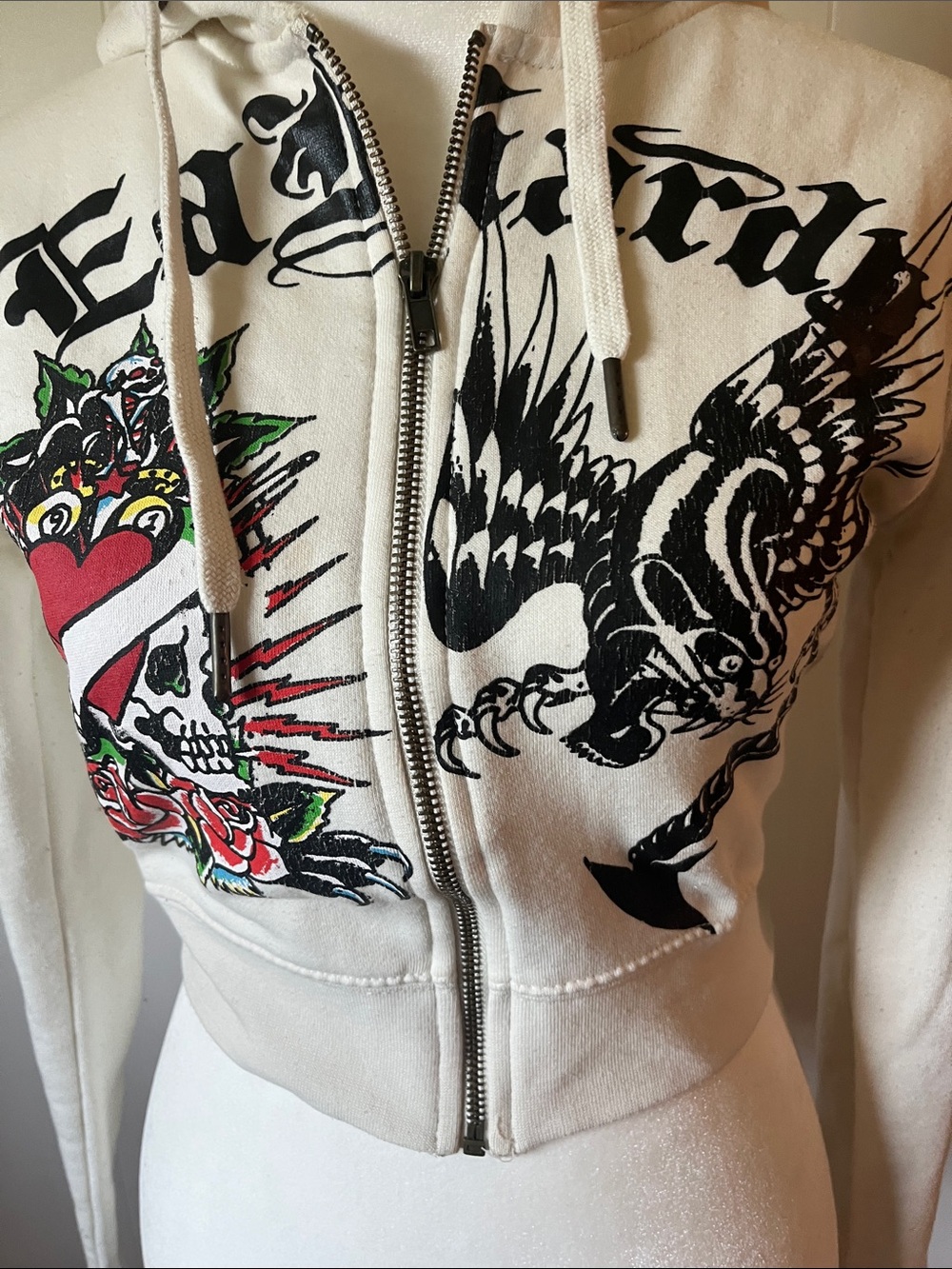 Ed Hardy Cream Zip Hoodie with Black Panther and Gold Script - Picture 4 of 5